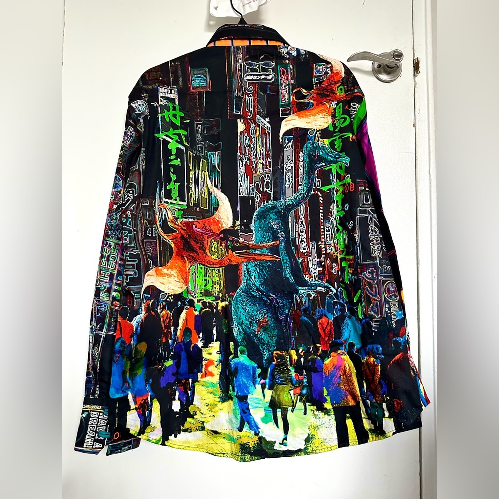 Robert Graham Batteries inc LED fiber optics Dinosaur Limited edition shirt